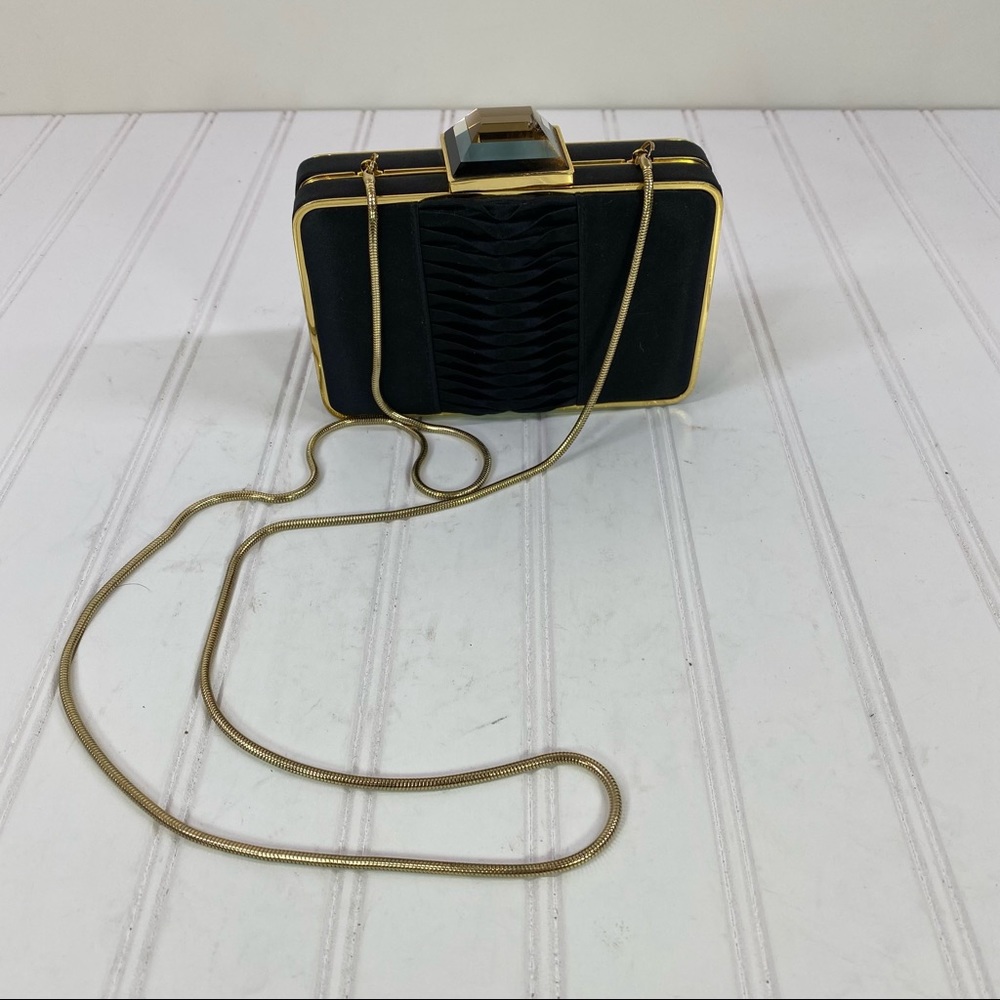 Franchi black silk clutch with gold chain strap